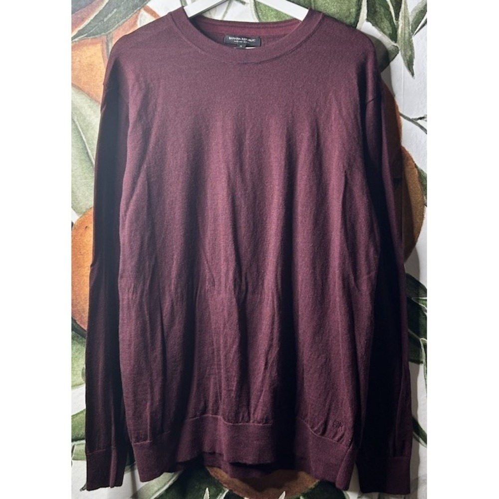 Banana Republic XL Merino Wool Pullover Crewneck Burgundy Red Sweater Mens Light